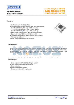 CLS15-22C/L213R/TR8 datasheet - Surface - Mount RGB Color Sensor