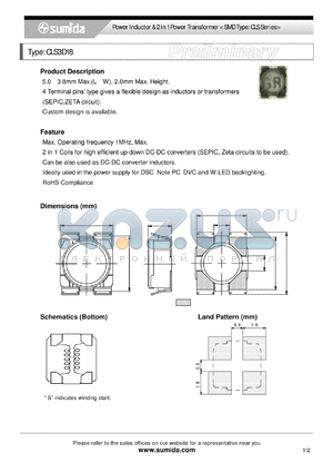 CLS3D18NP-3R3N datasheet - Power Inductor & 2 in 1 Power Transformer