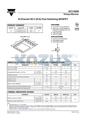 SI7116DN datasheet - N-Channel 40-V (D-S) Fast Switching MOSFET