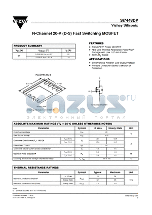 SI7448DP-T1 datasheet - N-Channel 20-V (D-S) Fast Switching MOSFET