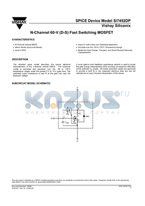 SI7452DP datasheet - N-Channel 60-V (D-S) Fast Switching MOSFET