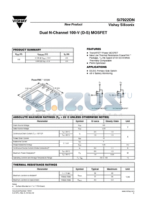SI7922DN_07 datasheet - Dual N-Channel 100-V (D-S) MOSFET