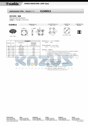 CLS4D11 datasheet - POWER INDUCTORS (SMD Type)