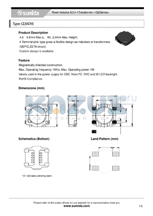 CLS4D18NP-1R0N datasheet - Power Inductor & 2 in 1 Transformer