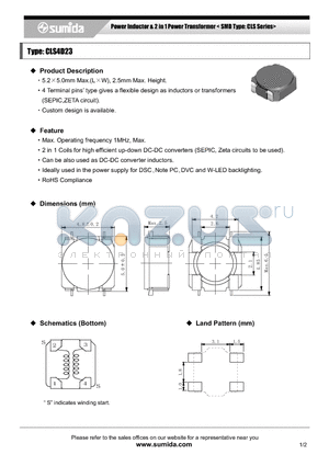 CLS4D23 datasheet - Power Inductor & 2 in 1 Power Transformer