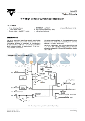 SI9102N02-E3 datasheet - 3-W High-Voltage Switchmode Regulator