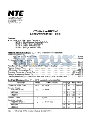 NTE3147 datasheet - Light Emitting Diode − 5mm