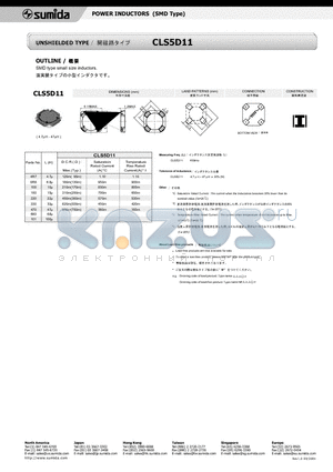 CLS5D11 datasheet - POWER INDUCTORS (SMD Type)