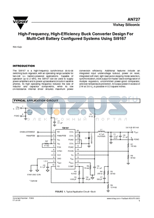 SI9167 datasheet - High-Frequency, High-Efficiency Buck Converter Design For Multi-Cell Battery Configured Systems Using Si9167