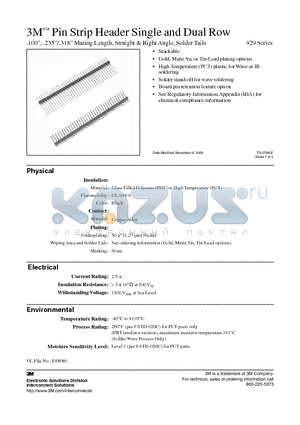 929647-07-36-I datasheet - 3M Pin Strip Header Single and Dual Row