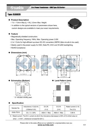 CLS6D28 datasheet - 2 in 1 Power Transformer < SMD Type: CLS Series>