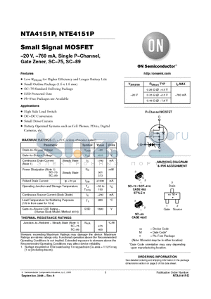 NTE4151P datasheet - Small Signal MOSFET −20 V, −760 mA, Single P−Channel, Gate Zener, SC−75, SC−89