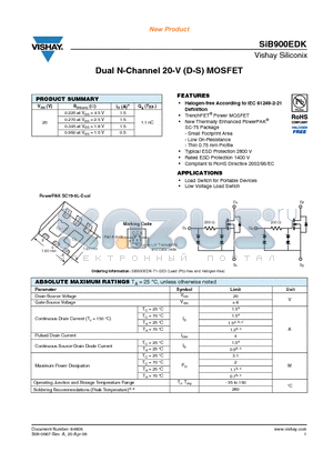 SIB900EDK-T1-GE3 datasheet - Dual N-Channel 20-V (D-S) MOSFET