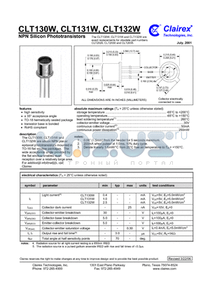 CLT131W datasheet - NPN Silicon Phototransistors