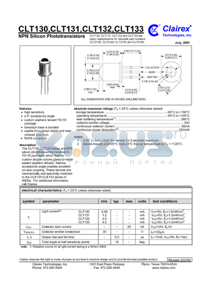 CLT132 datasheet - NPN Silicon Phototransistors