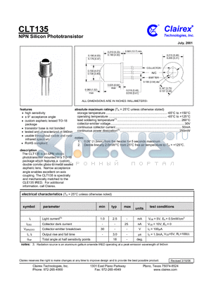 CLT135 datasheet - NPN Silicon Phototransistor