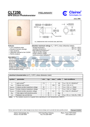 CLT250 datasheet - NPN Silicon Phototransistor