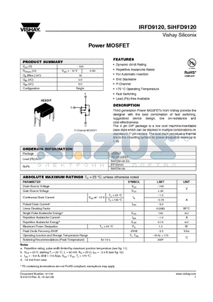 SIHFD9120 datasheet - Power MOSFET