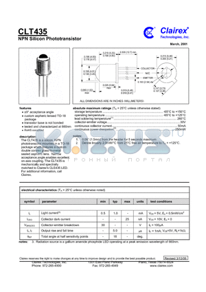 CLT435 datasheet - NPN Silicon Phototransistor