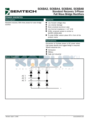 HRSC6BA8 datasheet - Standard Recovery 3-Phase Full Wave Bridge Rectifiers