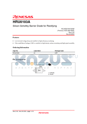 HRU0103A datasheet - Silicon Schottky Barrier Diode for Rectifying