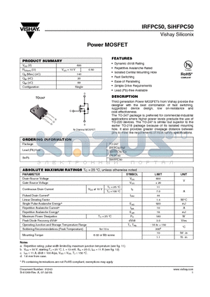 SIHFPC50 datasheet - Power MOSFET