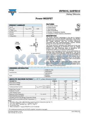 SIHFR010-E3 datasheet - Power MOSFET