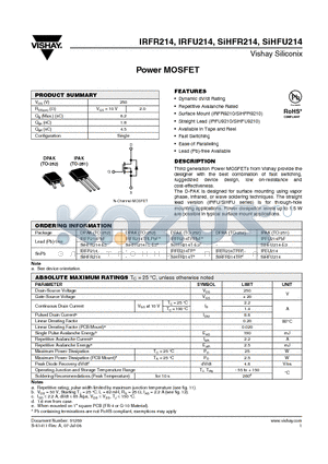 SIHFR214 datasheet - Power MOSFET