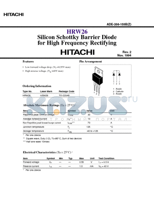HRW26 datasheet - Silicon Schottky Barrier Diode for High Frequency Rectifying