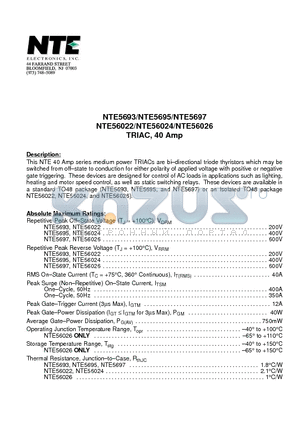 NTE5695 datasheet - TRIAC, 40 Amp