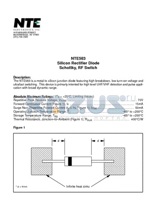 NTE583 datasheet - Silicon Rectifier Diode Schottky, RF Switch