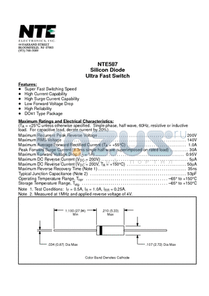 NTE587 datasheet - Silicon Diode Ultra Fast Switch