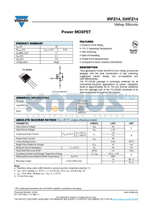 SIHFZ14 datasheet - Power MOSFET