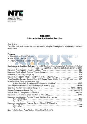 NTE6082 datasheet - Silicon Schottky Barrier Rectifier