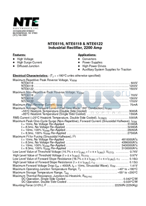 NTE6116 datasheet - Industrial Rectifier, 2200 Amp