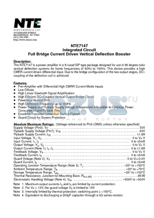 NTE7147 datasheet - Integrated Circuit Full Bridge Current Driven Vertical Deflection Booster