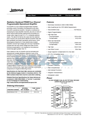 HS-2400RH datasheet - Radiation Hardened PRAM Four Channel Programmable Operational Amplifier