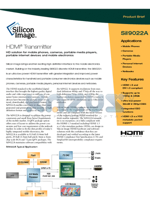 SII9022A datasheet - HDMI Transmitter