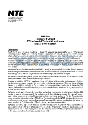 NTE849 datasheet - Integrated Circuit TV Horizontal/Vertical Countdown Digital Sync System