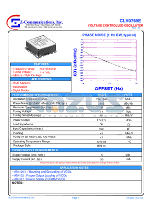 CLV0769E datasheet - LOW COST - HIGH PERFORMANCE VOLTAGE CONTROLLED OSCILLATOR