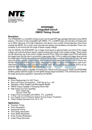 NTE955 datasheet - Integrated Circuit CMOS Timing Circuit