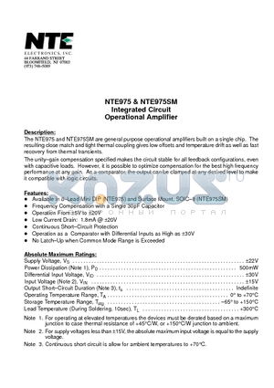 NTE975SM datasheet - Integrated Circuit Operational Amplifier