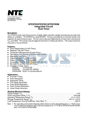 NTE978 datasheet - Integrated Circuit Dual Timer