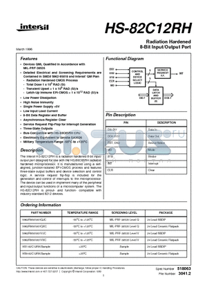 HS-82C12 datasheet - Radiation Hardened 8-Bit Input/Output Port