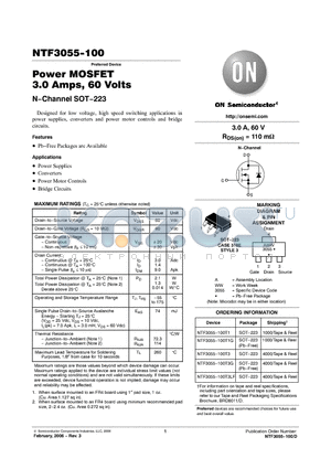 NTF3055-100T3LF datasheet - Power MOSFET 3.0 Amps 60 Volts N−Channel