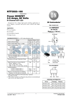 NTF3055-160T3LF datasheet - Power MOSFET 2.0 Amps, 60 Volts N-Channel SOT-223