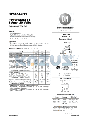 NTGS3441T1 datasheet - Power MOSFET 1 Amp, 20 Volts