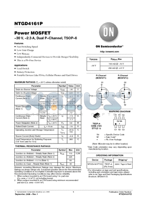NTGD4161P datasheet - Power MOSFET -30 V, -2.3 A, Dual P-Channel, TSOP-6