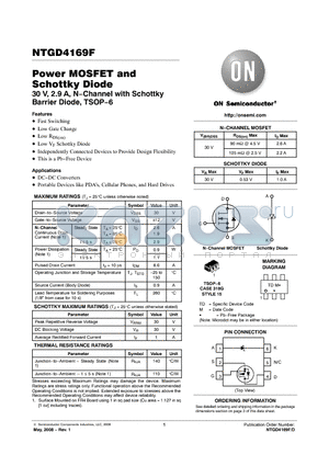 NTGD4169F datasheet - Power MOSFET and Schottky Diode 30 V, 2.9 A, N−Channel with Schottky Barrier Diode, TSOP−6