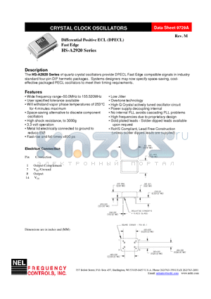 HS-A292C-FREQ datasheet - Differential Positive ECL (DPECL) Fast Edge